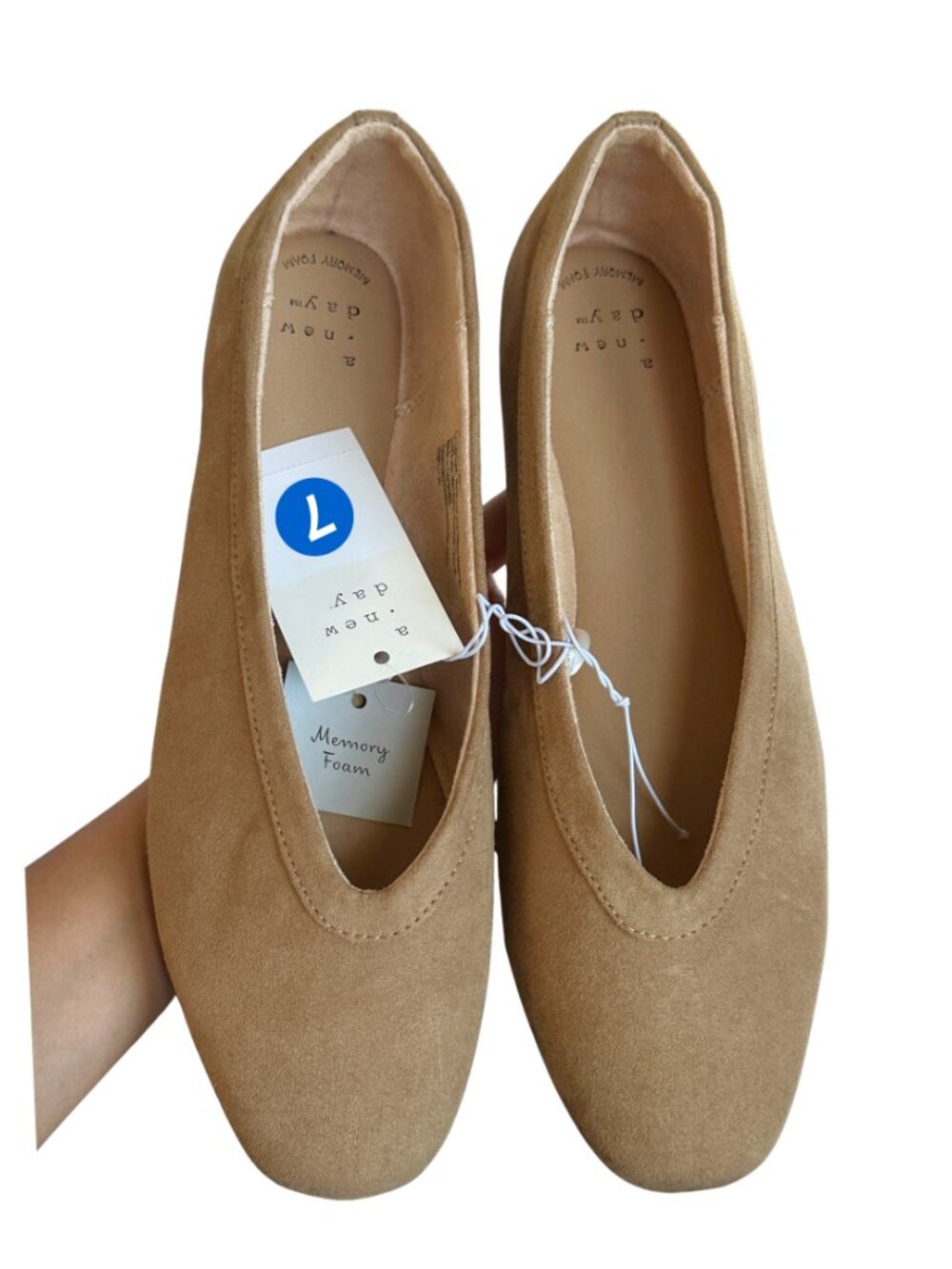 A New Day Women Tan Suede Memory Foam Ballet Flats Shoes Size 7 NWT